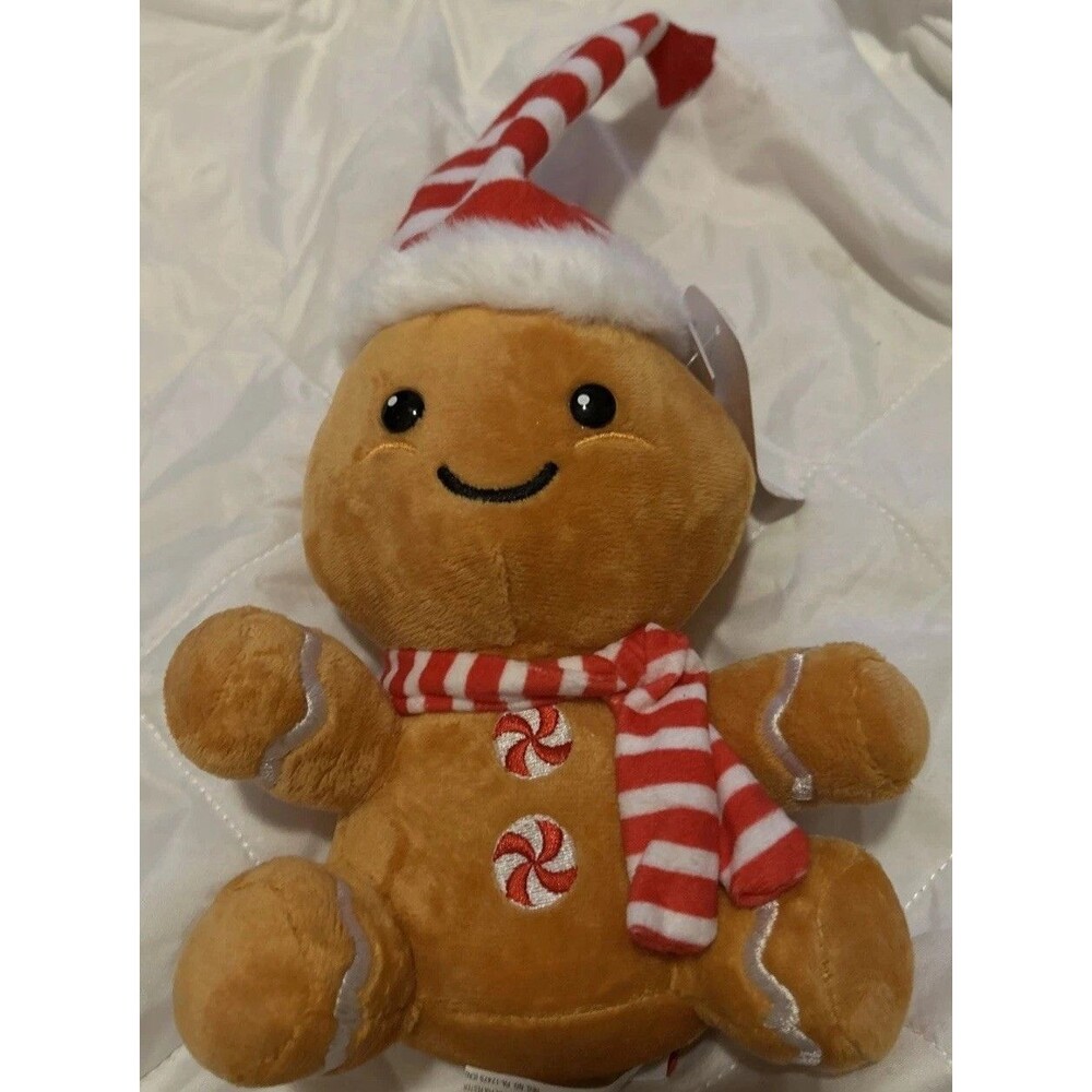 American Greetings Christmas Holiday Gingerbread Peppermint Cookie Man Plush 8โ